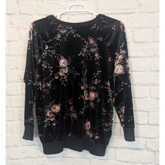 Torrid Velveteen Black & Pink Floral Sweatshirt 1XL Whimsygoth Punk Retro Witch - Picture 4 of 8